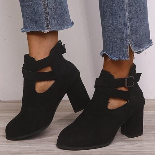 Winter Womens Boots Round Head Zipper Buckle High-heeled Womens Boots Short Boots Womens Shoes Mujer Womens Ankle Shoes