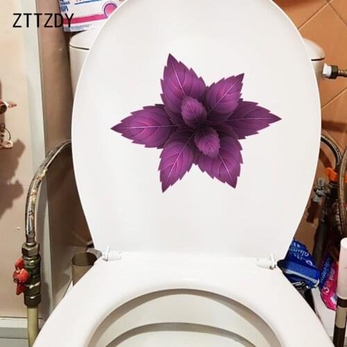 ZTTZDY 24.2×20CM Purple Plant Leaves Bathroom Toilet Decoraiton Cartoon Wall Stickers T6-0264