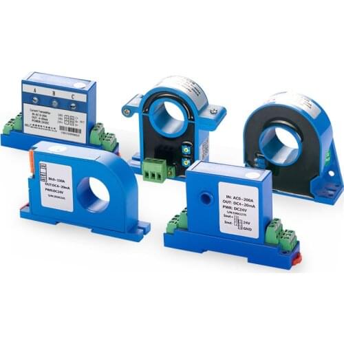 1 pahse AC DC ampere transmitter 1A 2A 5A 10A 15A 20A 50A 100A 200A 600A Perforated din ampere current sensor transducer