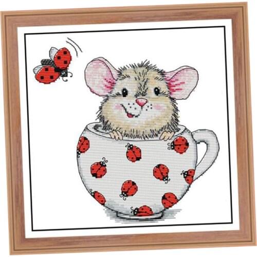 11CT/14CT Stamped Cross Stitch Kits Pattern With Threads & Needles-Mouse Cup