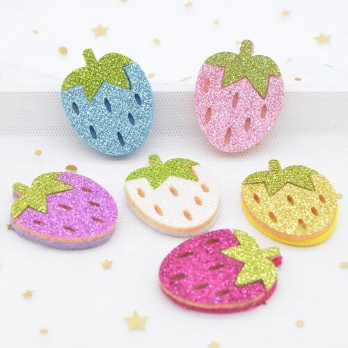 12Pcs 30*40mm Padded Glitter Fabric Strawberry Applique for DIY Clothes Hat Sewing Headdress Hair Clips Bow Decor Patches L11