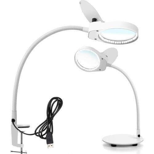 2 IN 1 3x10x 8x15x Lighted Magnifier with Stand & Clamp Bright LED Magnifying Desk Lamp for Reading, Close Work, Soldering