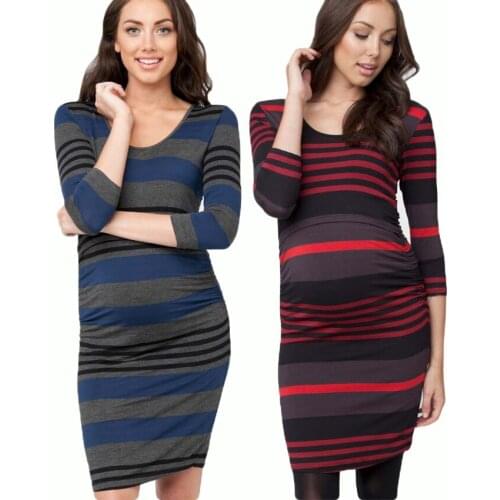 2020 autumn Striped breastfeeding clothes Multifunctional mom clothing tight Maternity dress pregnant nursing dress T0509