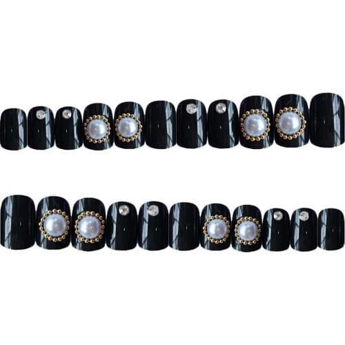 24 Pieces Coffin Nails Full Cover Short Ballerina Nails Black