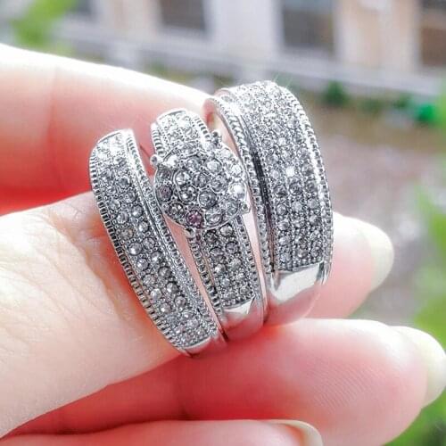 3Pcs/set Luxury Fashion Women Rings Crystal Cubic Zirconia Alloy Charms Bridal Wedding Jewelry Girlfriend Valentine Day Gift