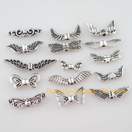 30Pcs Mixed Tibetan Silver Color Wings Charms Pendants For Jewelry Craft DIY