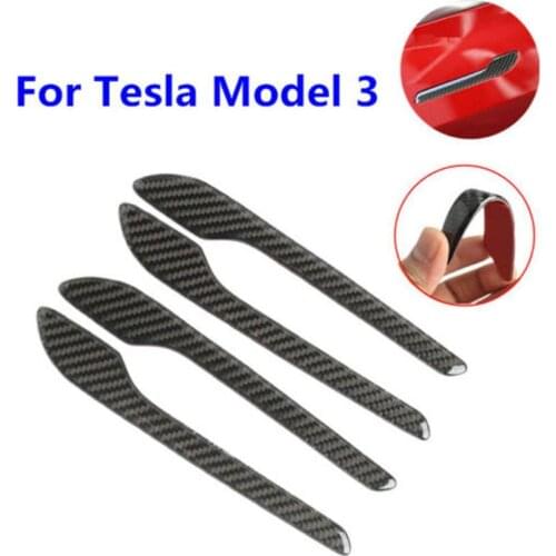 4pcs/set Carbon Fiber Side Door Handle Cover Trim Outer Door Handle Sticker Easy Installation For 18-19 For Tesla Model 3