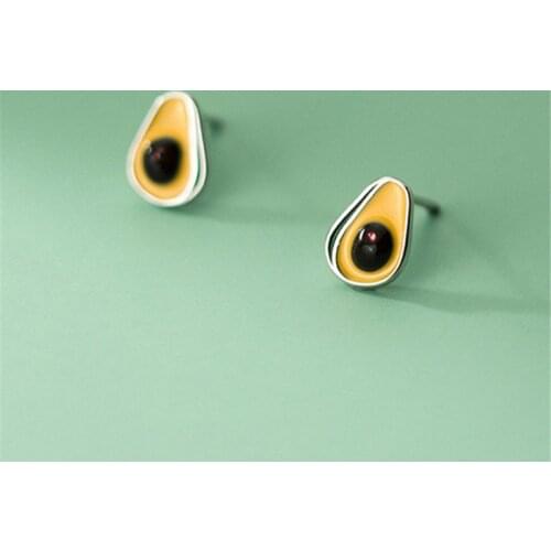 925 Sterling Silver Avocado Cute Fruit Earrings For Women Lovely Kid Girls Summer Fruit Creative Silver Jewelry bijoux femme