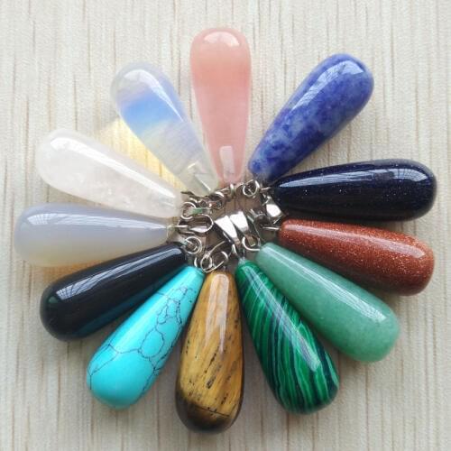 Free shipping wholesale 2018 fashion natural stone mixed long water drop shape charms pendants fit Necklaces jewelry making free