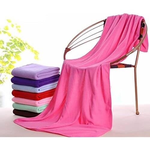 27.56'' x 55.12'' Large Microfibre Cotton Beach Bath Towel Sports Travel Camping Gym Lightweight -Dark Pink