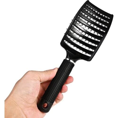 Large Curved Comb Ribs Comb Pig Bristle Anti-static Bending Massage Comb Nine Rows Comb Shape Curly Plastic Smooth Hair Comb