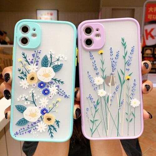 Camera Protection Phone Cases for IPhone 12 Max Mini 11 Pro X Xs XR 7 8 Plus SE 2020 Fashion Lavender Flower Matte Floral Cover