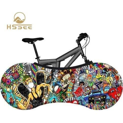 HSSEE 2020 Graffiti Series Bicycle Indoor Dust Cover High Quality Elastic Fabric 26"-28" Road Bike Cover Bicycle Accessories