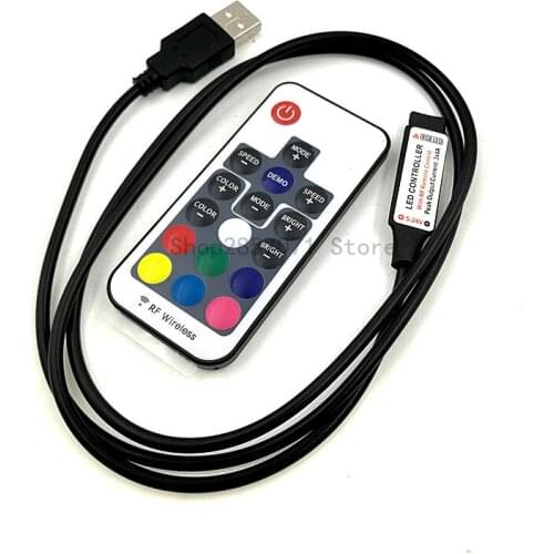 DC5V USB RGB LED Controller 17key 12A RF Wireless Mini Remote Controller for RGB 3528 5050 smd Led Strip tape lighting 5-24V