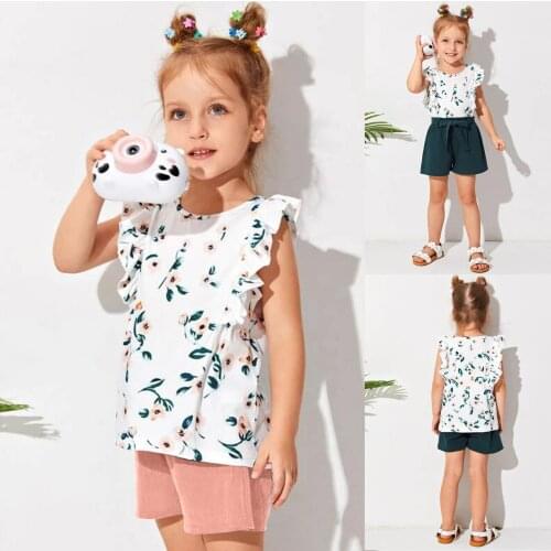 Toddler Kids Baby Girl Summer Floral Print Frills Dress Ruffles Long Sleeve Solid Cotton Linen Party Princess Dress Pour Enfants