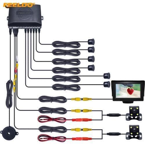 FEELDO 1Set Car 4.3" LCD Monitor 6-Sensor Radar 2pcs 4-LED CCD Camera Dual Visual Rearview Video Parking Sensor System #FD-1013