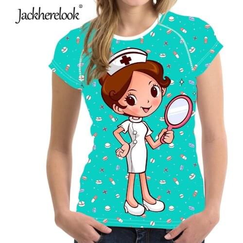 Jackherelook Lovely Cartoon Nursing Angel Printing Woman Tshirts Summer Top Shirts for Womens Clothing Casual Harajuku T-Shirt