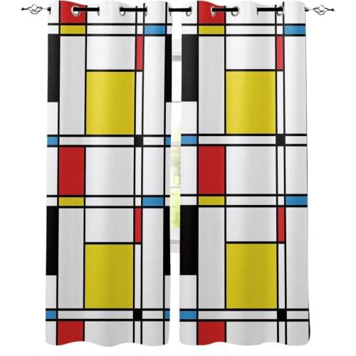Geometric Rectangle Multicolor Window Curtains For Living Room Bedroom Home Decoration Panels For Kitchen Kids Curtains