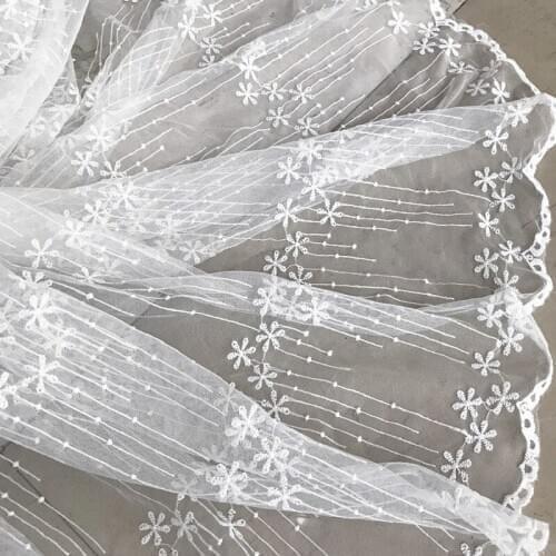 GLace 1M/lot Off white cotton line embroider mesh sewing fabric for women dress child cloth decoration TX1346