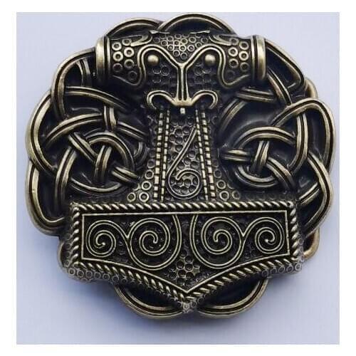 Hot Sale Thorshammer Viking Solid Brass Belt Buckle Western Metal Cowboy For 4cm Wide Belt Men Jeans accessories