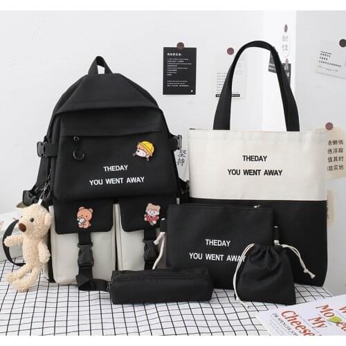 5Pcs/set Canvas School Bags for Teenage Girls High Quality Backpacks Women Bookbags College Travel Backpacks Female Rucksack