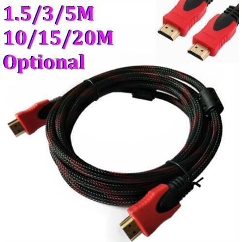 100pcs 1.5M 3M 5M 10M 15M 20M High speed Gold Plated Plug Male-Male braided HDMI Cable 1.4 Version 1080p 3D For HDTV XBOX PS3