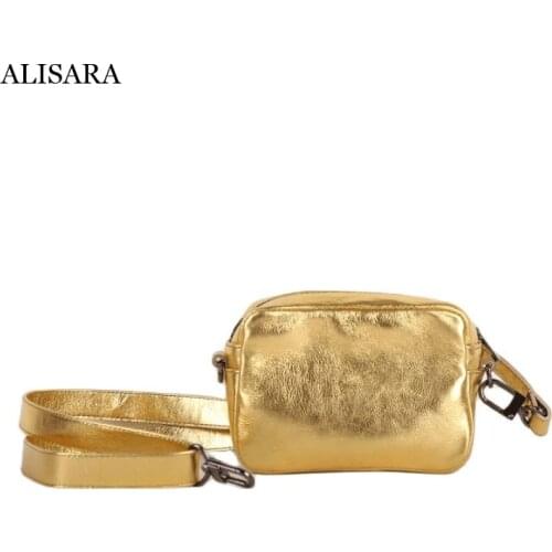 Alisara Men Mini Messenger Bag First Layer Cow Leather High Quality Male Casual Satchels Fashion Gold Organizer Crossbody Pack