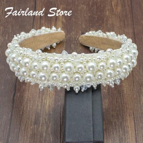 Fairland Fashion Luxury Versatile Shiny New Full Small Grain Pearl Crystal Beaded Temperament Women Wild Personality Headband