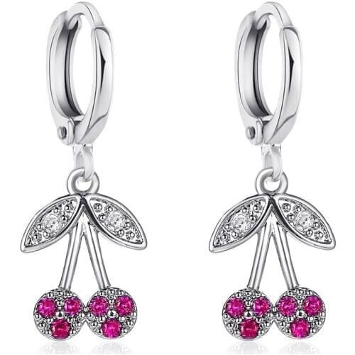 Fashion Sweet Cherry Earrings Classics Women Crystal Sweet Cherry Fruit Hoop Earrings Dangle Drop Oorbellen Jewelry Gift