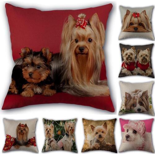 Custom Yorkshire Terrier Pillowcase Cotton Linen Fabric Home Textile Square Pillowcase 45X45cm Wedding Decorative Pillow Cover