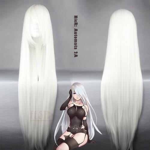 Game NieR: Automata Cosplay Wig A2 White Long Wigs Bangs YoRHa No.2 Type A Women Heat Resistant Fiber Hair Wig Cap 100cm Hair