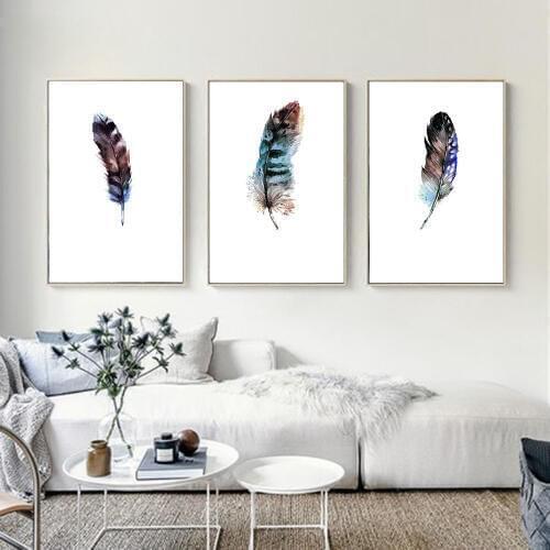 Nordic Style Watercolor Feathers Art Canvas Posters Prints Minimalist Painting Wall Pictures for Living Room Home Decor