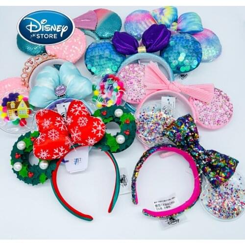 Disney Mickey Ear Headband Disneyland Halloween Jack Skull Headband Cartoon Minnie PU Leather Ears For Adult/Kid Birthday Gift
