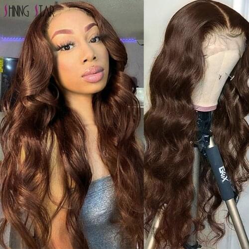 Transparent Dark Brown Lace Front Wig Human Hair Wigs Chocolate Color Body Wave Peruvian #4 Lace Front Wig For Women Human Hair