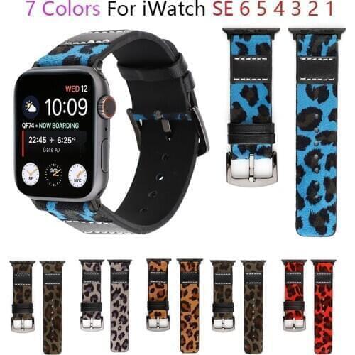 New Leopard leather watchband for apple watch band SE 6 5 4 40mm 44mm belt bracelet bands for iWatch Strap series 3 2 38mm 42mm