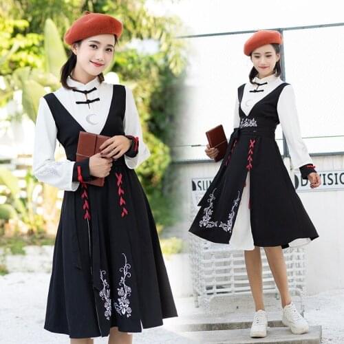 Style retro literature dress womens pleated skirt anime two-dimensional clothes send belt ancient style Hanfu women