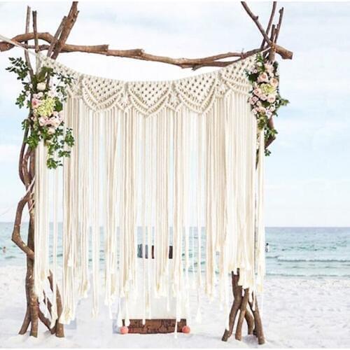 Tassel Bohemian Macrame Wedding Hanging Backdrop Wall Decor Handmade Knitting Tapestry Home Office Wall Decoration