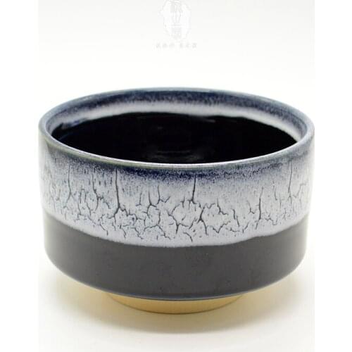 Japanese food and beverage utensil ceramic fine powder tea bowl deep blue white retro coarse pottery tea cup matcha bowl
