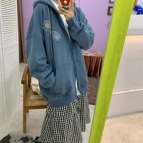 Oversized Jacket Womens Spring And Autumn Sunflower Top Loose Cardigan Hoodie Harajuku Fashion Leisure Solid Color