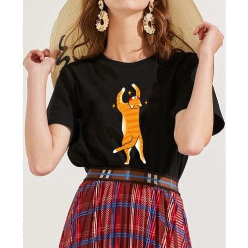 Woman Tshirts Short Sleeve Around Neck Cotton Femme T-shirts Plus Size S-5xl Oversized T Shirt Tops Funny Cute Orange Cat Print