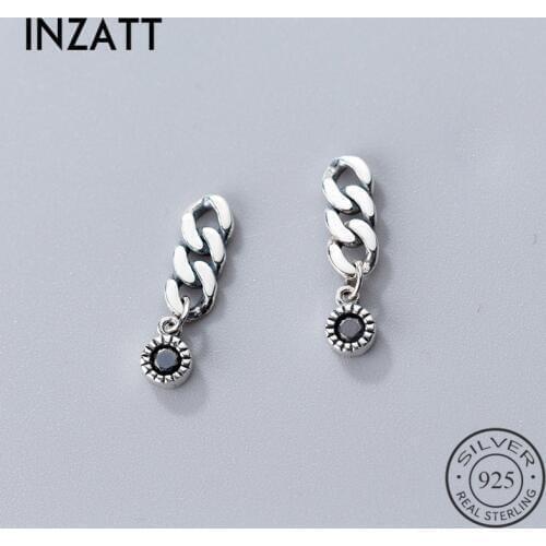 INZATT Real 925 Sterling Thai Silver Vintage Chain Stud Earrings For Fashion Women Fine Jewelry 2019 Minimalist Accessories Gift