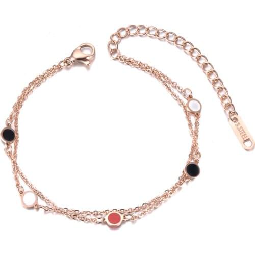 Bohemia Black/Red Acrylic Charm Bracelet For Women Stainless Steel Double Layers Link Chain Bracelet For Summer B19047