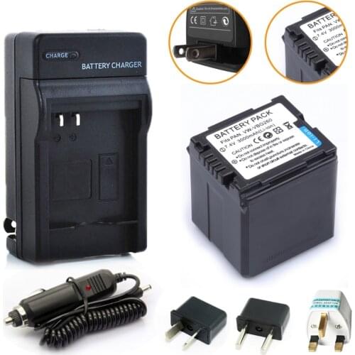 1PCS 3000mAh VW-VBG260 VW VBG260 VBG130 VBG260 Battery + Car Charger + Plug Adapter for PANASONIC HDC-SD9 HDC-HS9 HDC-SX5