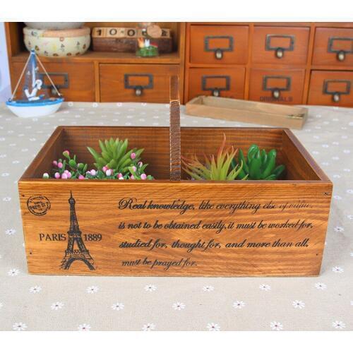1PC Home &Garden Multifunction Wooden Storage Boxes Bins Creative Wood Box Flower Vase Desktop Storage Case Office Box EJL 0923