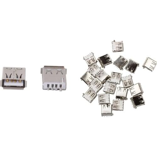 10Pcs Straight Solder Type USB A Female Plug Jack Connector With 20Pcs USB Female Type A 4-Pin DIP Right Angle Plug Jack