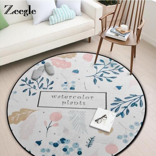Watercolor Plants Round Carpets For Living Room Anti-slip Baby Crawling Blanket Kids Bedroom Carpets Computer Chair Floor Mats