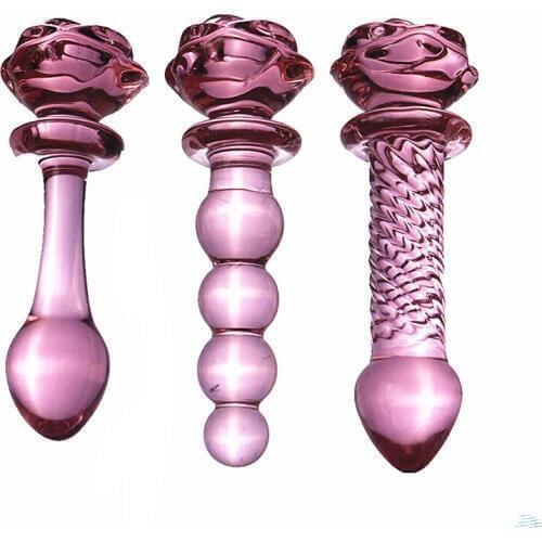 Crystal rose glass dildo anal plug female male adult sex tools funny anal plug easy clean
