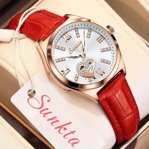 2021 LIGE Brand SUNKTA Women Watches Fashion leather Ladies Quartz Watch TOP Brand Luxury Dial Simple Rose Gold Women Watches