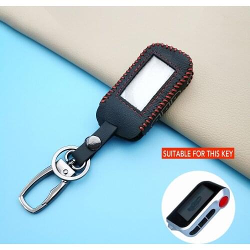 Genuine Leather Key Cover Case For Starline A39 A96 A93 A36 A63 2-Way Car Alarm System Lcd Silica Gel Remote Control Keychain