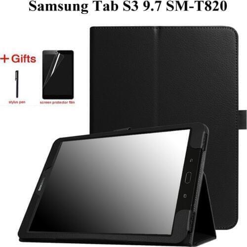 Litchi Flip Stand Smart PU Leather Case for Samsung Galaxy Tab S3 s3 9.7 SM-T820/T825/T829 9.7 inch Tablet Funda case+Film+Pen
